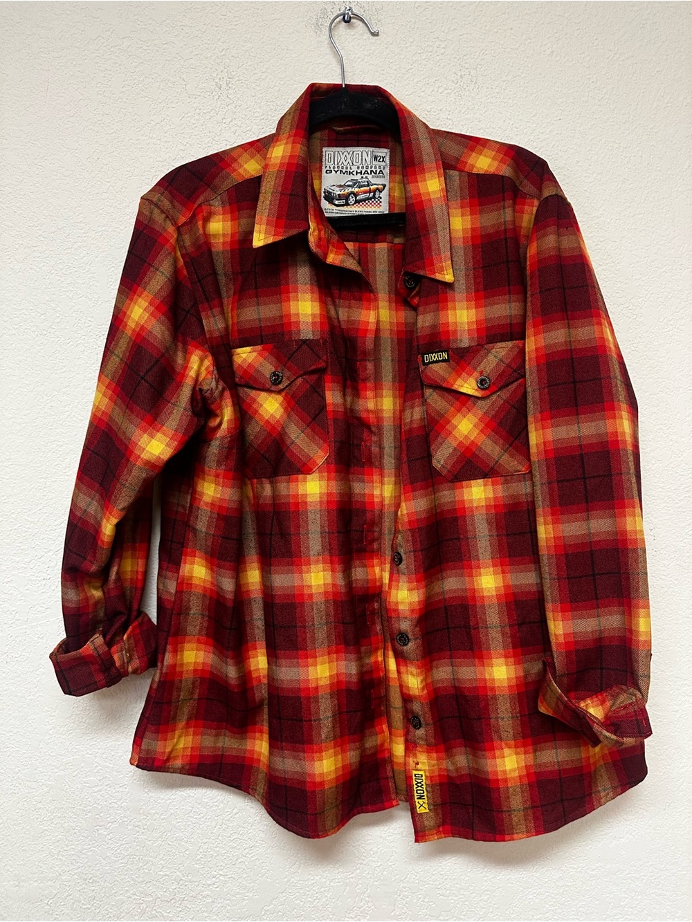 Dixxon Oxo Red & Yellow Plaid Men's Button-Up Shirt size L